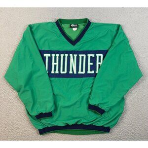 Men's V-Neck Golf Windbreaker Pullover Jacket Large Embroidered THUNDER Green